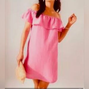Tommy Bahama St Lucia Ruffle Linen Pink Dress, Size Small